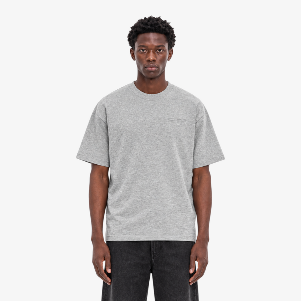 STF Tonal T-Shirt in Grey Marl — Male model close front view