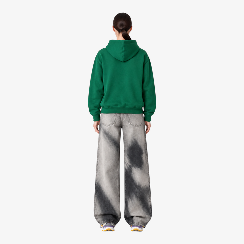 Green STF tonal oversized hoodie — Female model back