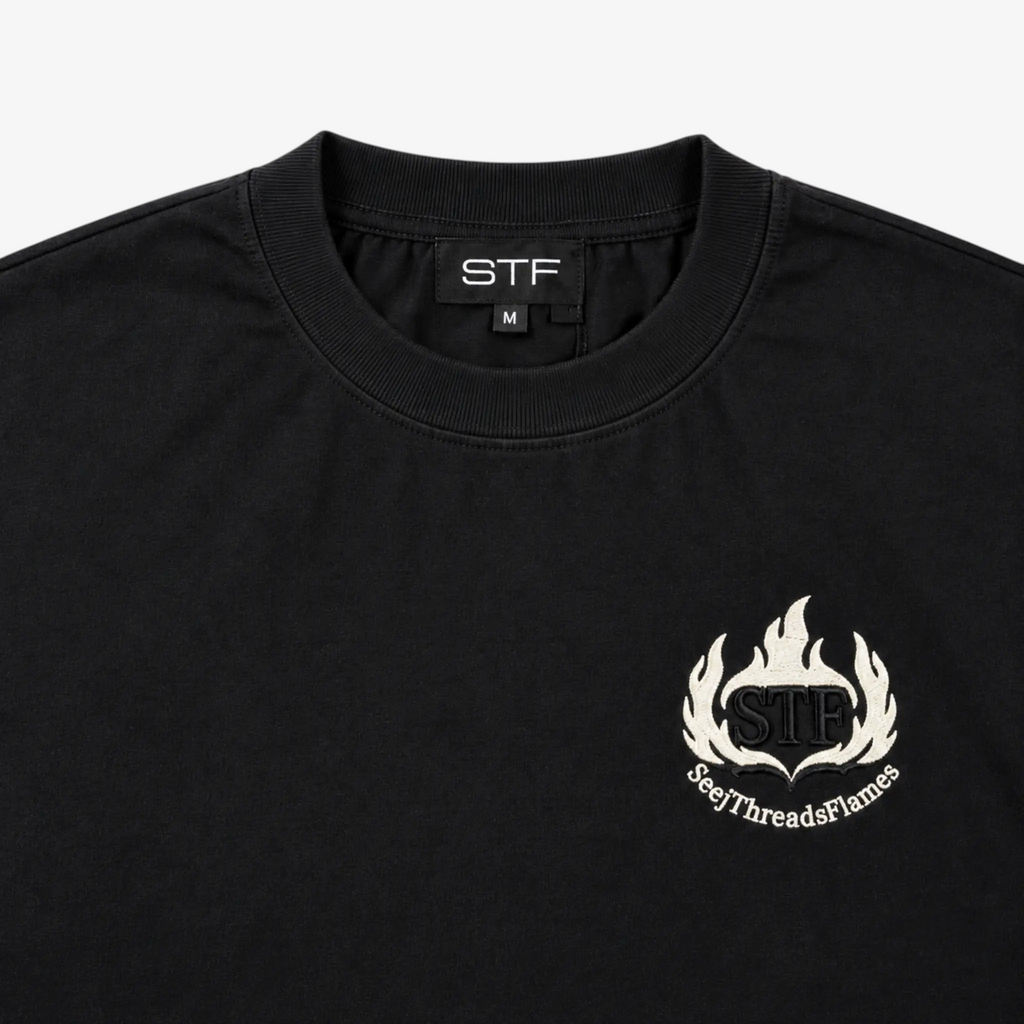 STF Club T-Shirt Black collar label and embroidery detail