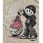 STF Fuel Your Mind washed cream boxy oversized T-shirt graphic detail view