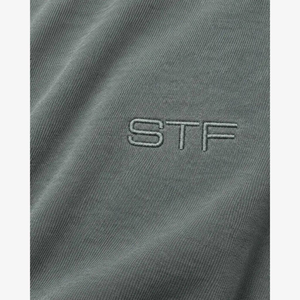 STF Mineral Grey Oversized Hoodie – tonal STF embroidery detail
