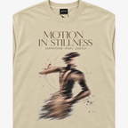 STF Motion in Stillness cream boxy oversized T-shirt — graphic detail