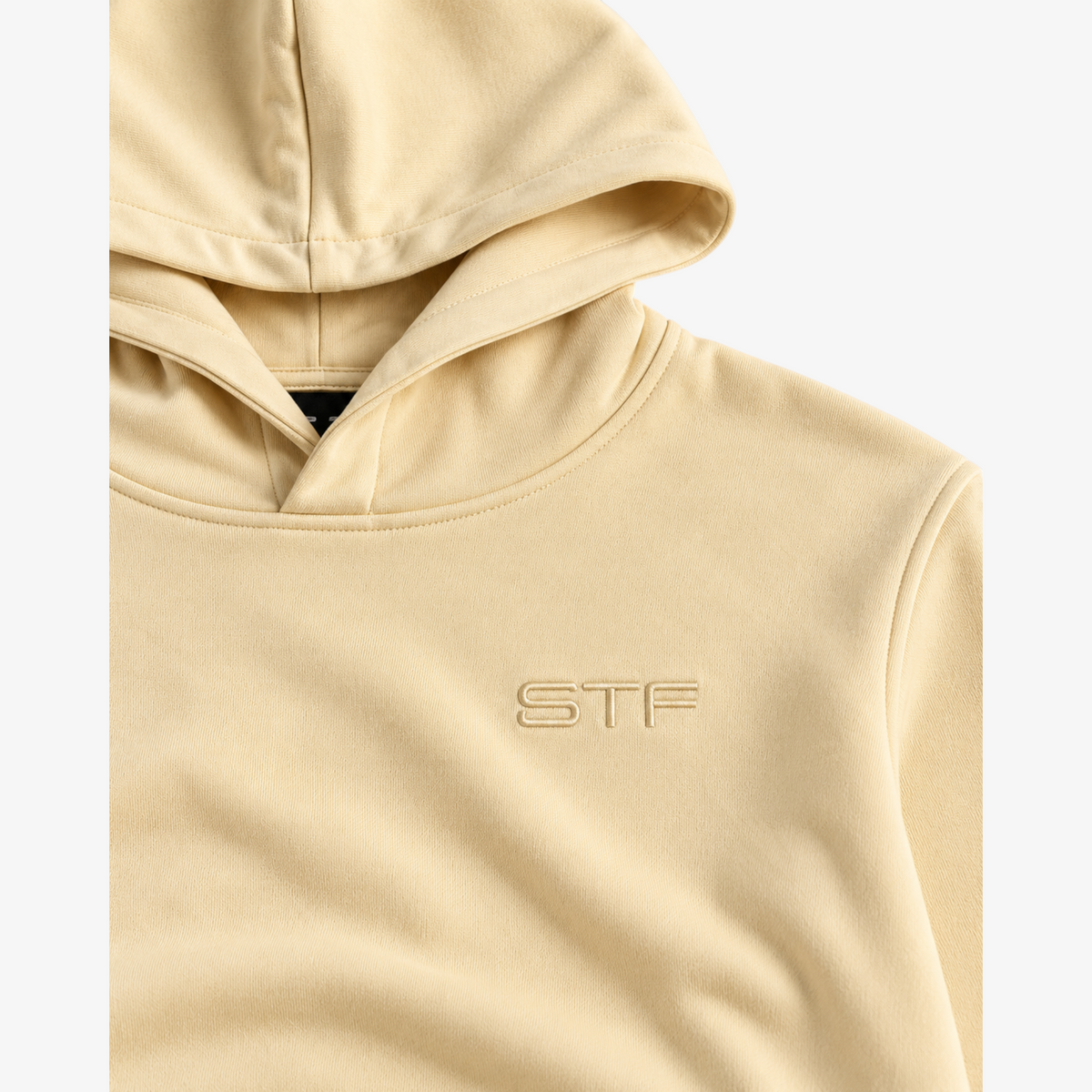 STF oversized boxy hoodie in cream — Tonal STF embroidery detail