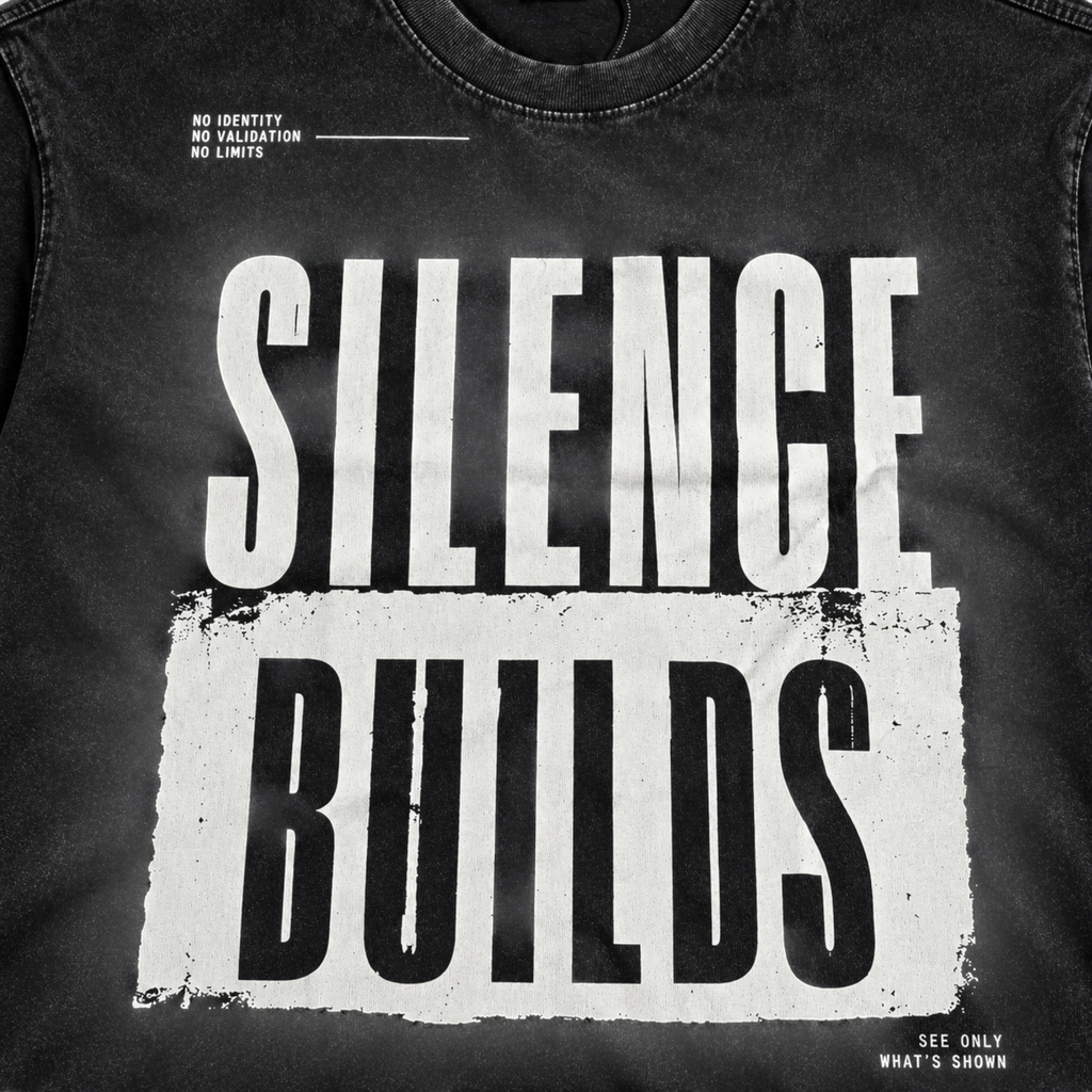 STF Silence Builds washed-black oversized T-shirt — print detail