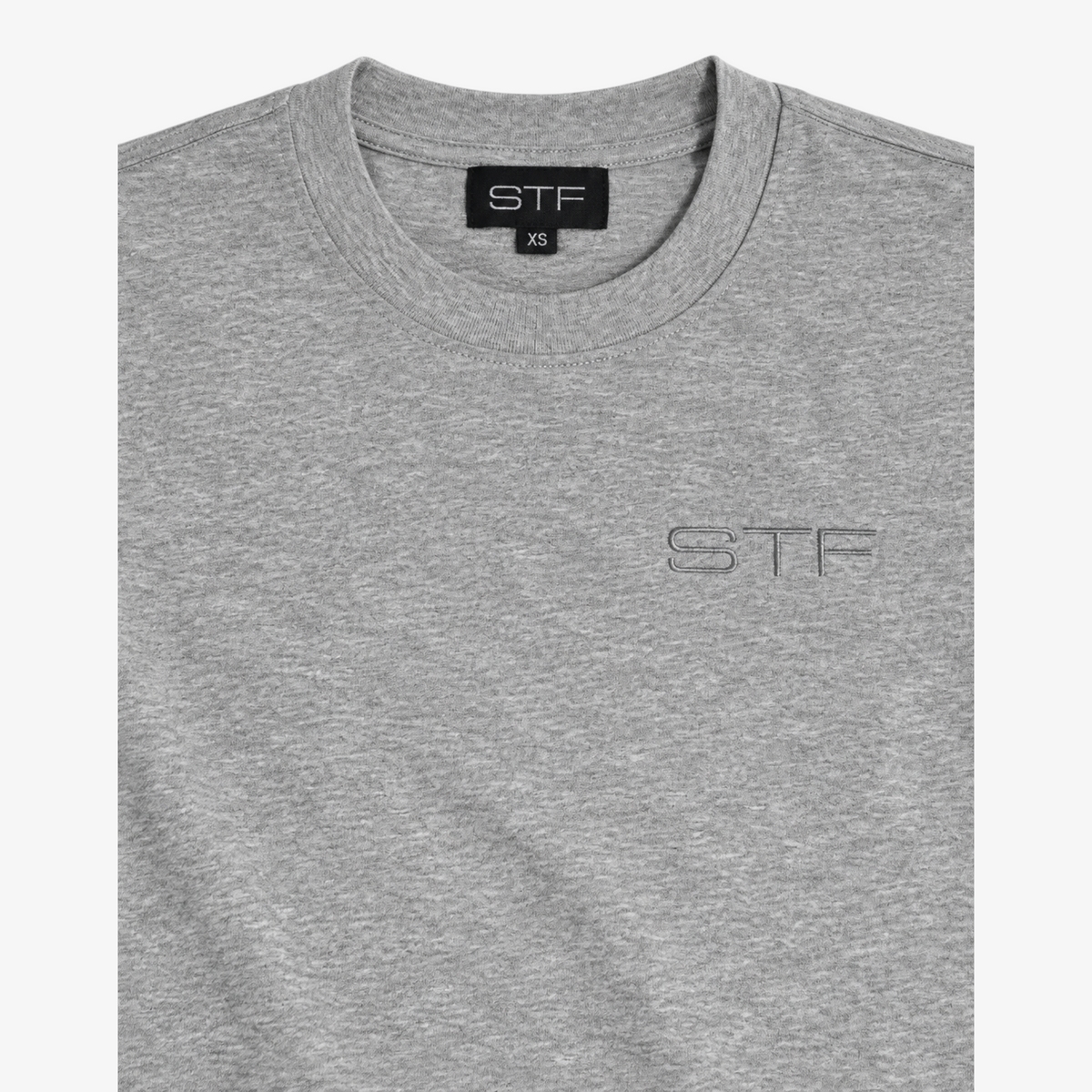 STF Tonal T-Shirt in Grey Marl — Tonal STF embroidery and collar detail