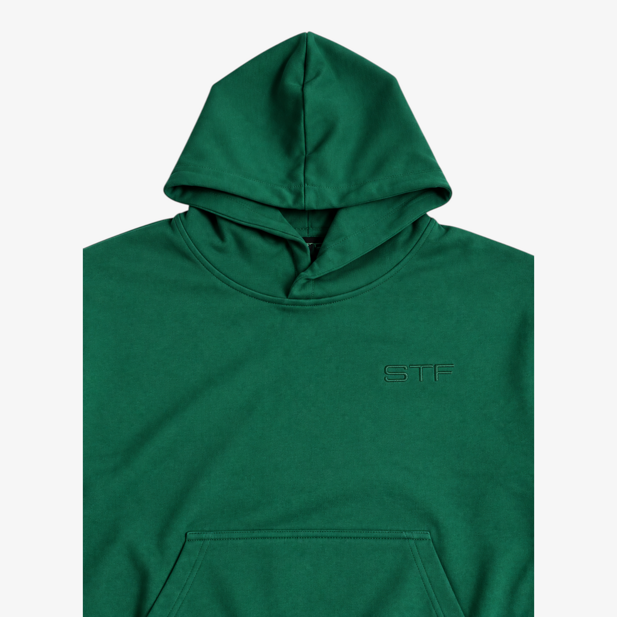 Green STF tonal oversized hoodie — Tonal STF embroidery detail