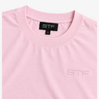 STF oversized tonal T-shirt in light pink — Neckline and tonal embroidery detail
