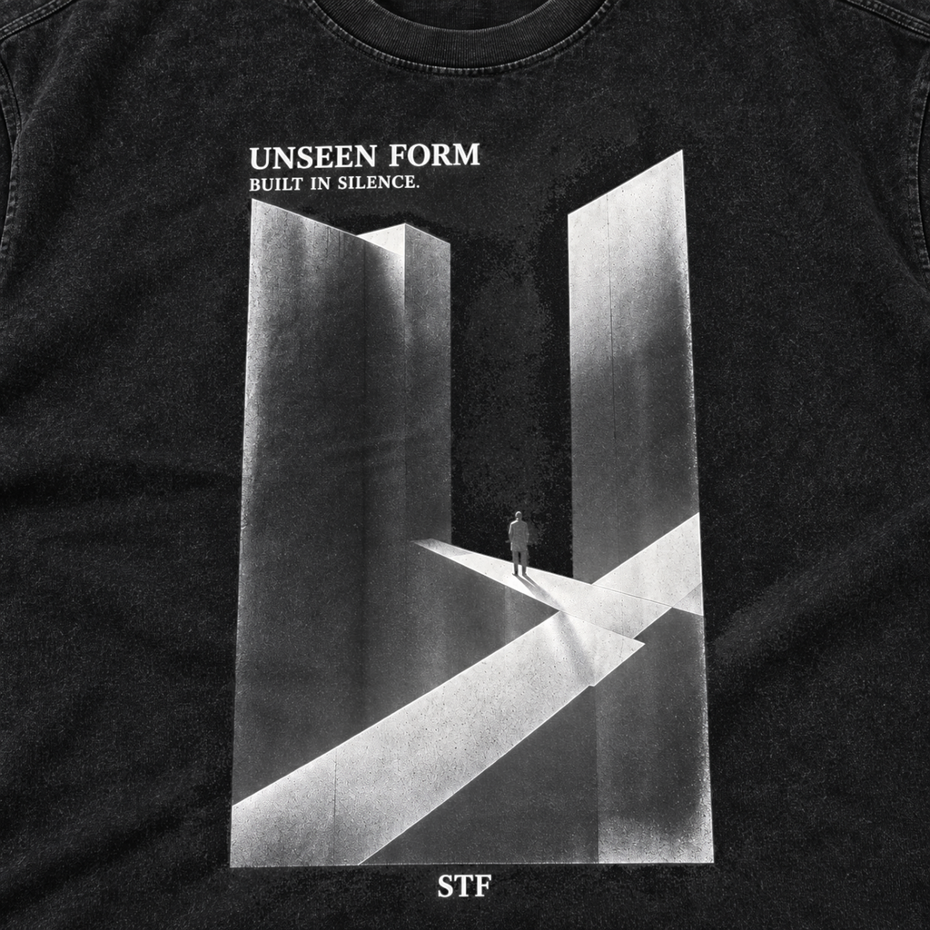 STF Unseen Form washed-black oversized T-shirt — print detail