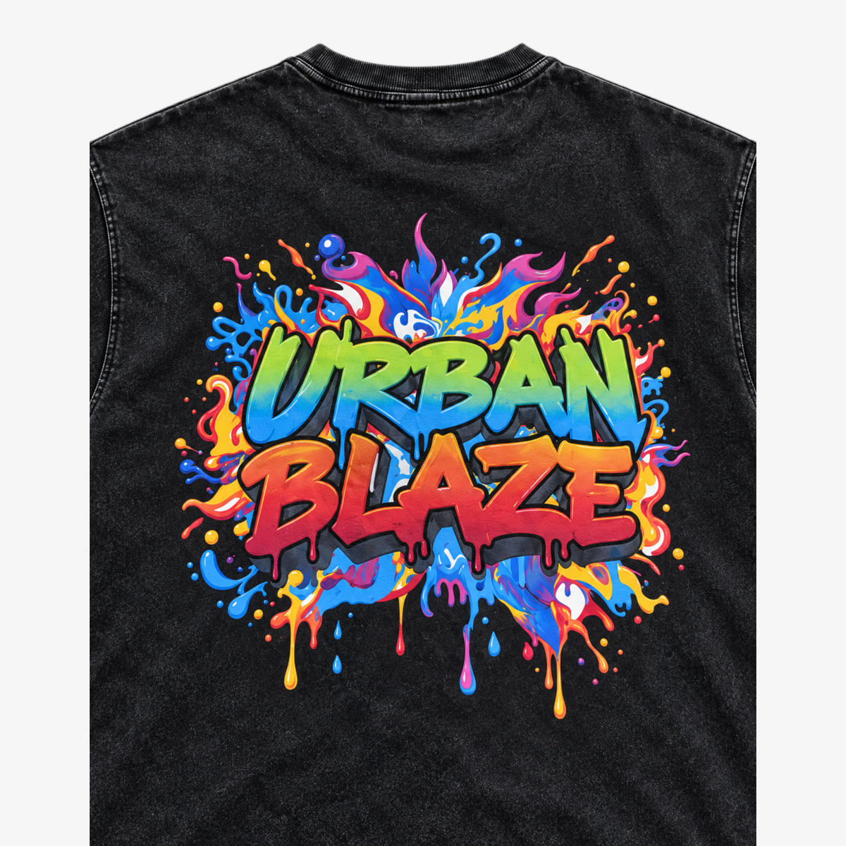 STF Urban Blaze washed black boxy oversized T-shirt — graphic detail