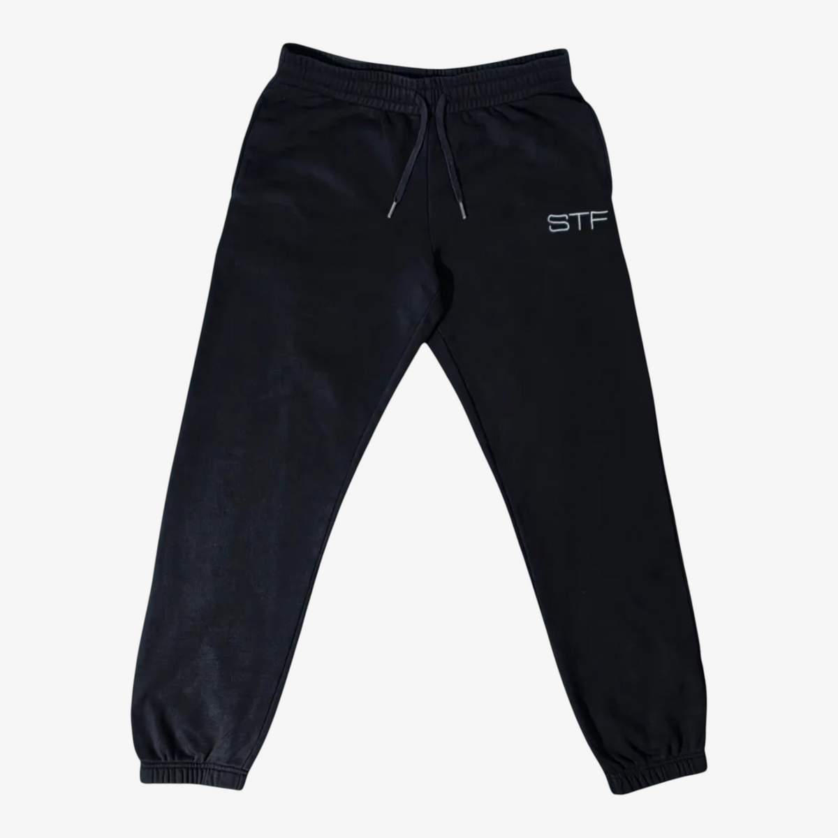 Seejthreadsflames (STF) black heavyweight cotton joggers with tonal embroidery and elasticated cuffs