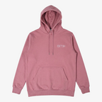 Seejthreadsflames (STF) dusty rose heavyweight cotton pullover hoodie with embroidered chest logo and kangaroo pocket