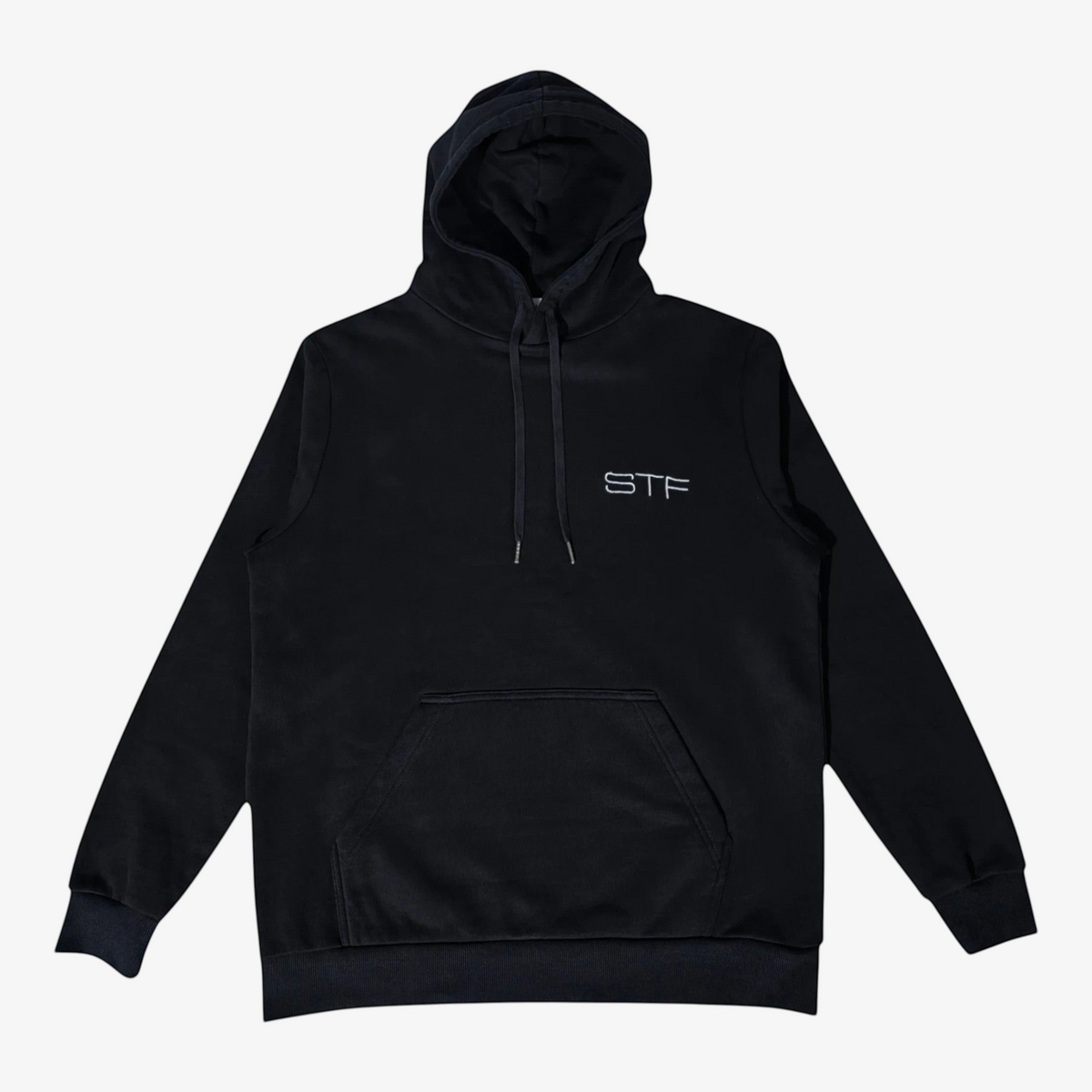 Seejthreadsflames (STF) black heavyweight 100% cotton oversized pullover hoodie with chest embroidery and front pocket Main image