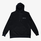 Seejthreadsflames (STF) black heavyweight 100% cotton oversized pullover hoodie with chest embroidery and front pocket