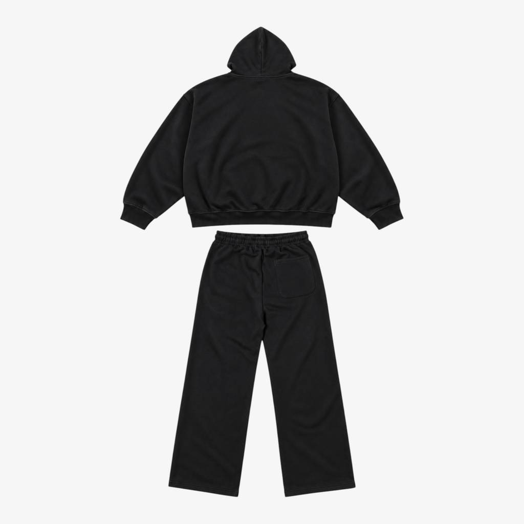 STF black heavyweight tracksuit set, back product view