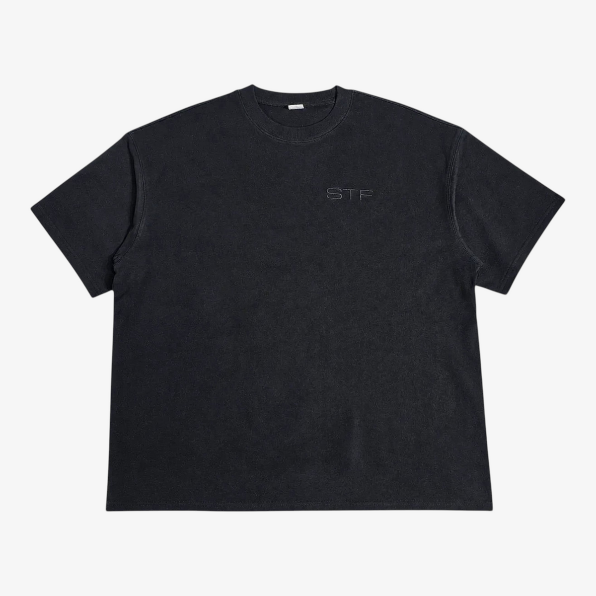 STF tonal embroidered T-shirt in black, front view Main image