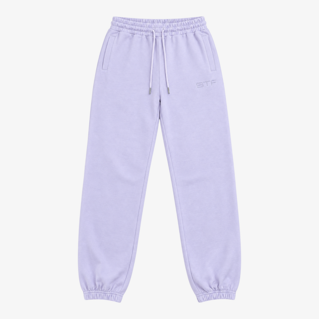 STF lavender French terry joggers – product front view