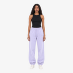STF lavender French terry joggers – female model front view