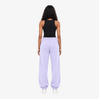 STF lavender French terry joggers – female model back view