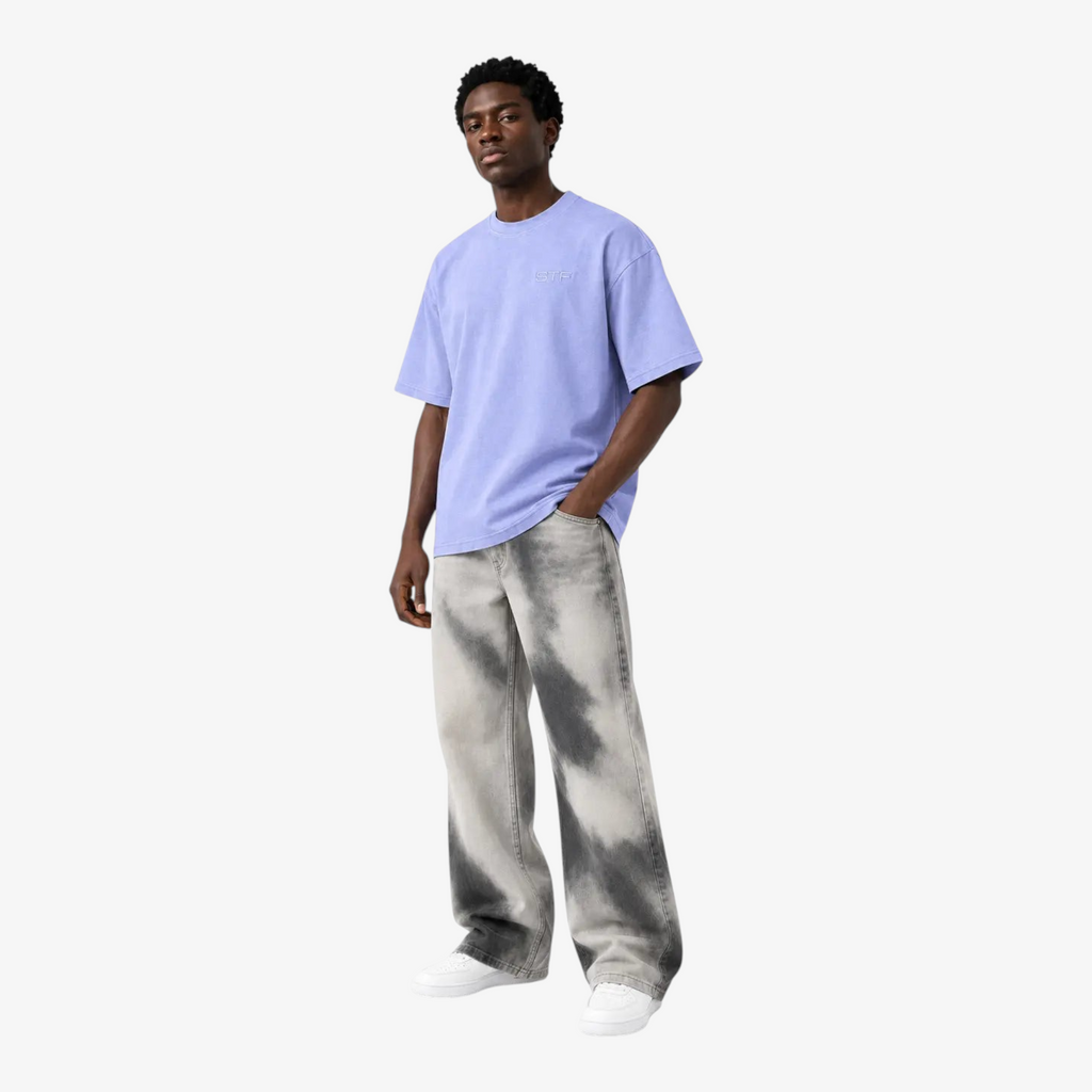 STF lavender oversized T-shirt three-quarter model view