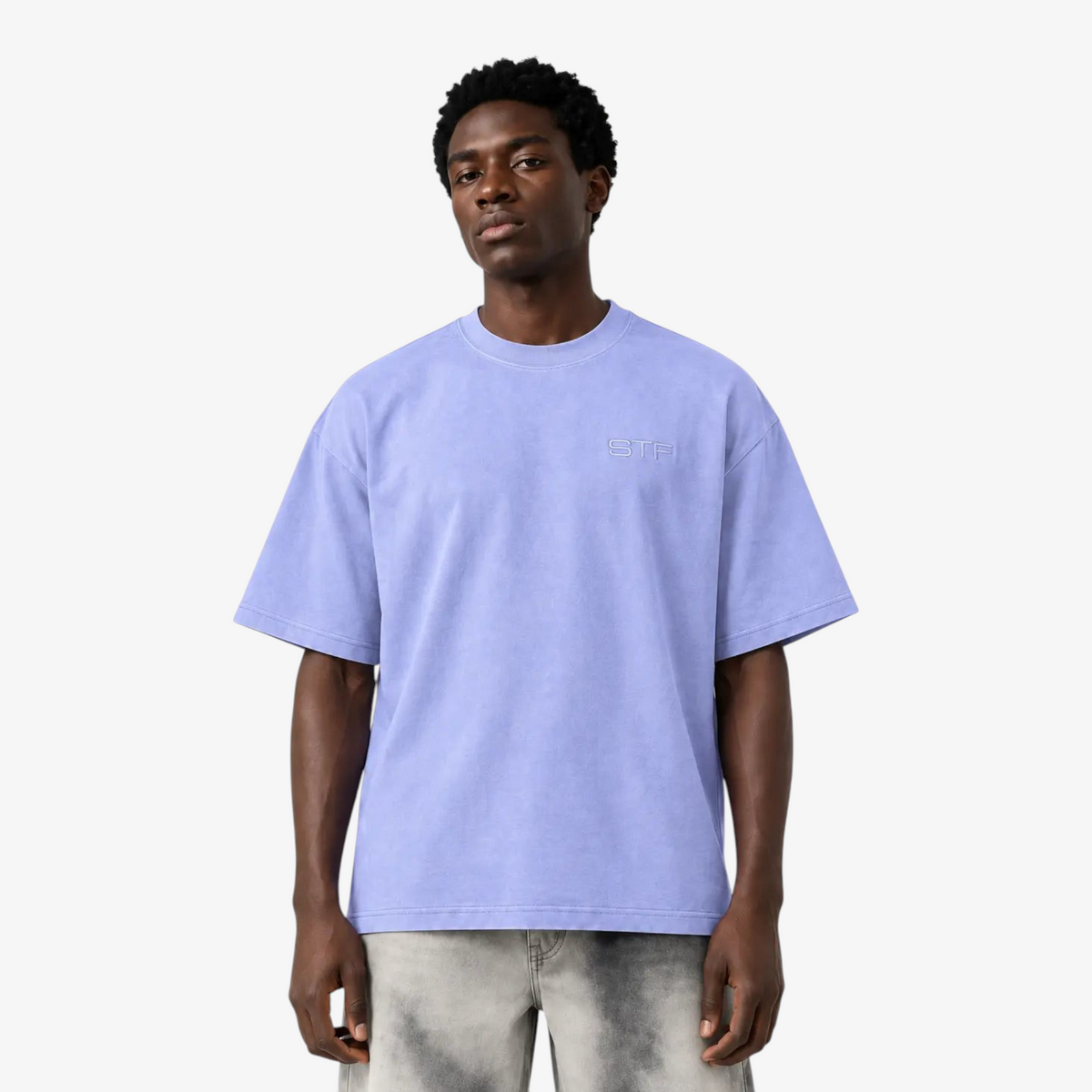 STF lavender oversized T-shirt front detail