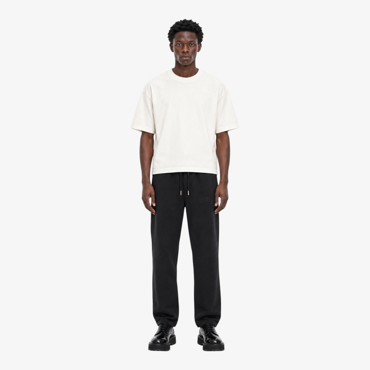 STF Washed Black Straight-Leg Joggers on male model — front